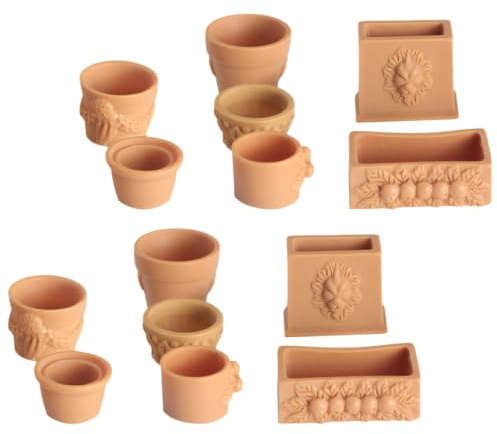 HOOTNEE 14Pcs Fairy Garden Pots Mini Resin Dollhouse Flower Pots Small House Accessories for Dolls House Garden Plants