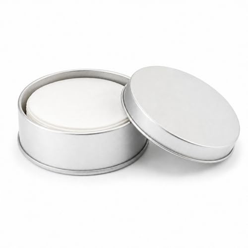 Raoletin Portable Coffee Filter Holder Metal Tin for Filter Papers, Round Coffee Filters Storage Container with Lid Compatible with 51-72mm Round Disposable Puck Screen, Empty Silver