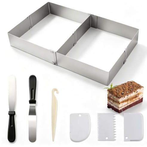 VINATO Stampo Regolabile in Acciaio Inox (27.7-52.5cm) per Torte, Brownies e Lasagne, Rettangolare, Superficie Antiaderente, Stampo Riutilizzabile per Teglia da Forno