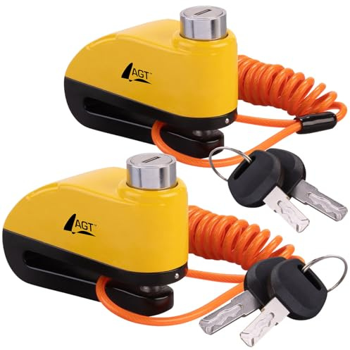 AGT Motorrad-Zubehör: 2er-Set Bremsscheiben-Schlösser, 110-dB-Alarm, für Motorrad & Roller (Scheibenbremse Schloss, Bremsschloss)