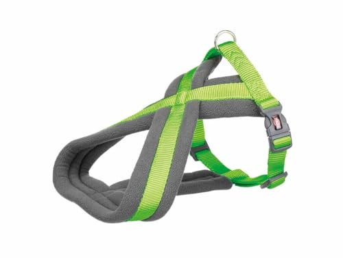 TRIXIE Premium Touringgeschirr für Hund, Stilvoll, Einfarbig Grün, S–M (40–70cm/20mm), Wetterecht, Angenehmer durch Fleecepolsterung, Voll verstellbarer Bauchgurt, Band Leine und mehrere Farboptionen