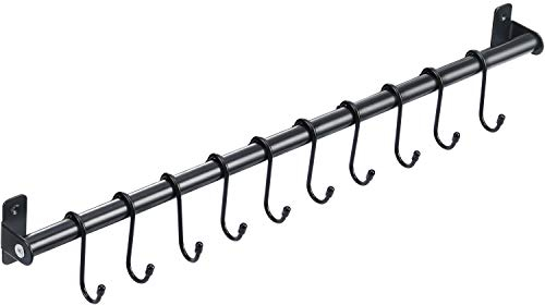 KINGRACK Kitchen Rail Pan Hanger, Utensil Hanging Bar Rack, Bathroom Towel Bar, Wall Mounted Hanger, Organizer for Hanging Knives, Pot and Pan, Bags on Living Room with 10 Removable S Hooks, 570MM x 1