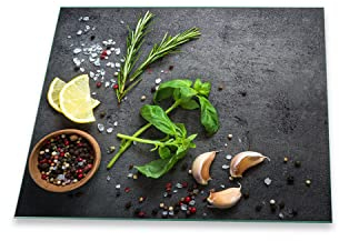 Herdabdeckplatte Abdeckung Ceranfeld Abdeckplatte Schneidebrett 1-Teilig 60x52 Gewürze Grau Mehrfarbig Spritzschutz Glasplatte Ceranfeldabdeckung Schutz Herdschutz Sicherheitsglas Glasschneidebrett