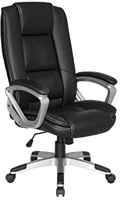 byLIVING Chefsessel Derek-XXL, Wippmechanik, Bezug Kunstleder schwarz | Federkernpolsterung, Fußkreuz silber, Sicherheitsklemmschutz, gebremste Sicherheitsrollen, B 64, H 115,5-125, T 72,5