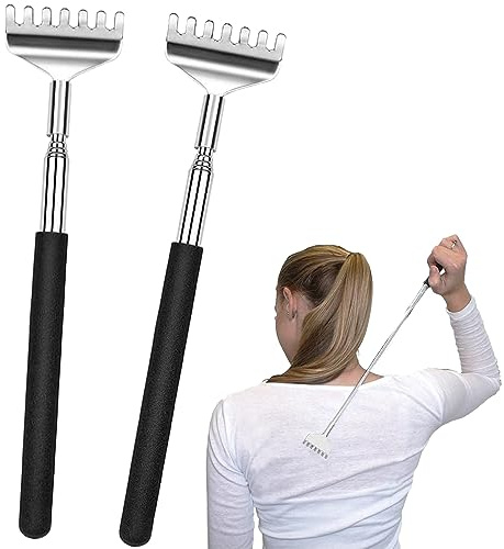 Voarge 2 rascadores de espalda de acero inoxidable, extensible hasta 68 cm, telescópicos de metal para cabeza y espalda