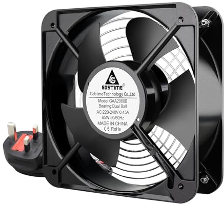 GDSTIME 200 x 60mm Axial Cooling Fan AC 220V 240V 370 CFM Big Airflow | Dual Ball Bearing for Cooling Ventilation Exhaust DIY Projects 200mm x 200mm x 60mm