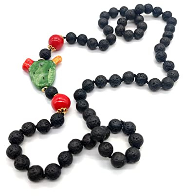 Collana Siciliana Pietra Lavica Grezza e Fico d'india in Ceramica di Caltagirone