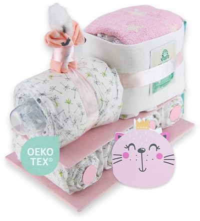 Windeltorte.com – Windelzug für Mädchen in Rosa inkl. 29 LILLYDOO Windeln | Geschenk zur Geburt | Taufgeschenk | Geschenk zur Babyparty – Handgefertigte Windeltorte