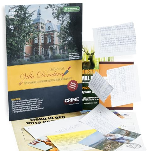 JAWAonline Crime Makers Detektiv Spiel - Rätselbuch Mord in der Villa Dornbirn - Escape Room Spiel - Spannendes Rätselspiel - Gesellschaftsspiel für Erwachsene und Kinder - Tatort Krimispiel