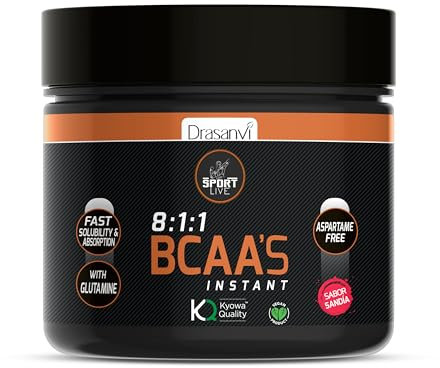 SPORT LIVE BCAAS + GLUTAMINA by DRASANVI - Leucina + Isoleucina + Valina - VEGANO - SIN GLUTEN - Sabor SANDÍA- 275g