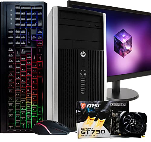 HP Gaming PC Computer, Quad-Core Intel i5, NVIDIA GeForce GT 730 2GB, 8GB DDR3 RAM, 512GB SSD, WiFi, Windows 10, 24 Inch Monitor, Gaming Keyboard and Mouse (Renewed)