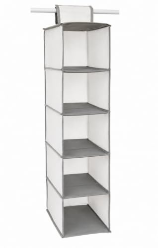 GUTE LINES Organizer Armadio Air, Mensole da armadio, Portatutto con 5 Scomparti, Per Cappello, Calze, Mutande, Asciugamani, H70 x 15 x 30cm (grigio bianco)