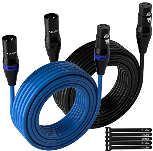 XLR Microphone Cable 25 Feet (2 Pack, Multi Colored), 3 Pin Shielded Balanced Male to Female Mic Cord, Zinc Alloy Shells, OFC, Heavy-Duty Patch Cable for Amplifier, Speaker, Mixer with 5 Cable Ties