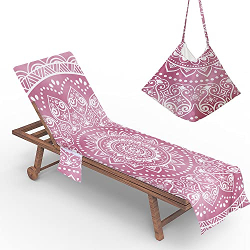Morbuy Liegestuhl Handtuch mit Taschen, Strandtuch für Liegen, Bohemian Mandala Strandliegen Handtuch Mikrofaser Leicht Strandtuch für Schwimmbäder, Strände, Gartenhotels (73x210cm,Rosa)