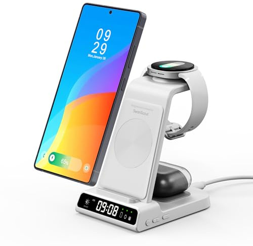 Induktive Ladestation für Samsung S26 Ultra/Z Flip8/Galaxy Watch 8/Ultra | 3 in 1 Kabelloses Ladestation für Galaxy S26/S25/S24/S23/S22, Galaxy Watch 8/Ultra/7/6/5/4, Galaxy Buds4 Pro, Ohne Adapter
