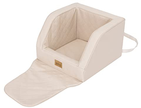 Hundeautositz, Hundebox, Hundebett, Transportboxen, Rückbank, Hundedecke, Hundekörbchen, Katzenbett, für kleine Hunde, Beige Leder, (46x46x31 cm)