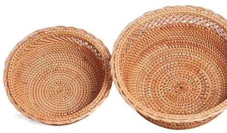 YSJX Aufbewahrungszubehör für Küche&Schlafzimmer Handgefertigte Rattankörbe for die Aufbewahrung von Lebensmitteln, Obst, Rattan, gewebter Korb, hohle Lacy-Brotkörbe, handgewebte Aufbewahrungskörbe