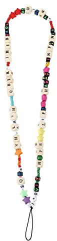 Amosfun Telefonband Lanyard Für Handy Anti-verloren Hängeband Mit Holzperlen Brief Design Telefonkette Leicht Zu Verwenden Schlüsselanhänger Geeignet