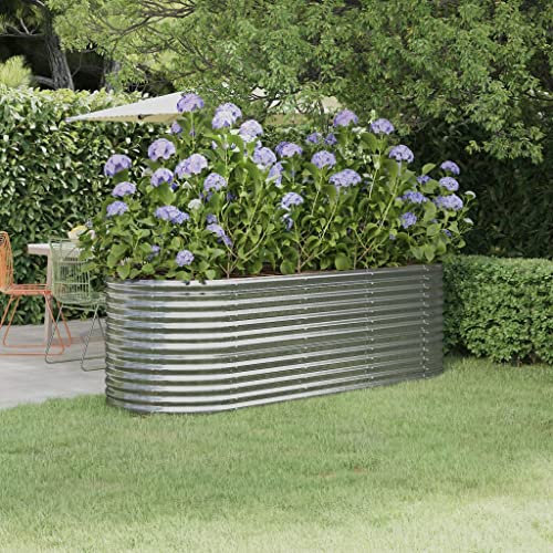 WIFESE Jardinière Acier Enduit de Poudre 224x80x68 cm Argenté Jardiniere Exterieur Grande Taille Jardiniere Balcon Jardiniere sur Pieds Carré Potager Rectangulaire Potager Balcon