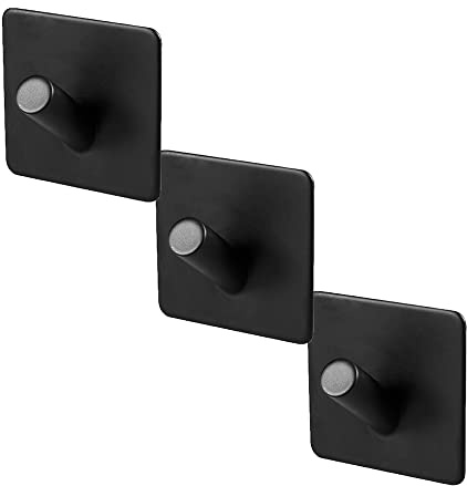 Handtuchhaken Ohne Bohren Wandhaken SUS304 Edelstahl Rostfrei Selbstklebend Bad, Schrank und Küche Handtuchhalter 3 Stück Klebehaken Schwarz