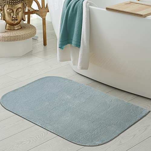 Teppich-Traum Badteppich Modern Waschbar Uni Abgerundet Blau 80x120 cm | Kuschelig und weich, bis 30 °C waschbar, pflegeleicht, rutschfest, robust, formstabil, saugrobotergeeignet, Bad & WC
