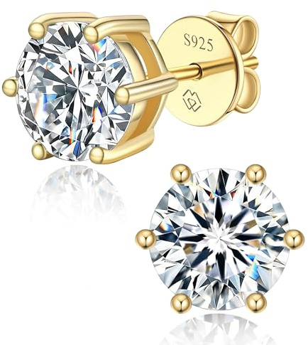 MomentWish Moissanite Ohrringe Gold 585 Ohrstecker Rosegold mit Stein | 0,6/1/2/3 Karat Ohrstecker Gold Diamant Echtes Silber Hypoallergen Schmuck Damen Geschenk für Frauen Freundin 4-7,5 mm