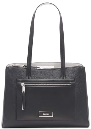 Calvin Klein Damen Tote Bag – 2 in 1, Vegan Leather, 5 Pockets Hadley Tragetasche mit 3 Fächern, Schwarz/Taube