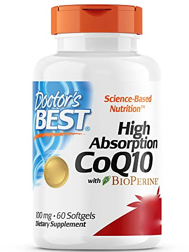 Doctor's Best, High Absorption CoQ10 mit Bioperine, 60 glutenfreie Softgels, 100mg Coenzym Q10, 5mg Schwarze Pfefferfrucht-Extrakt davon 4 & 75mg Piperin je Dosis, Sojafrei, GMO frei,