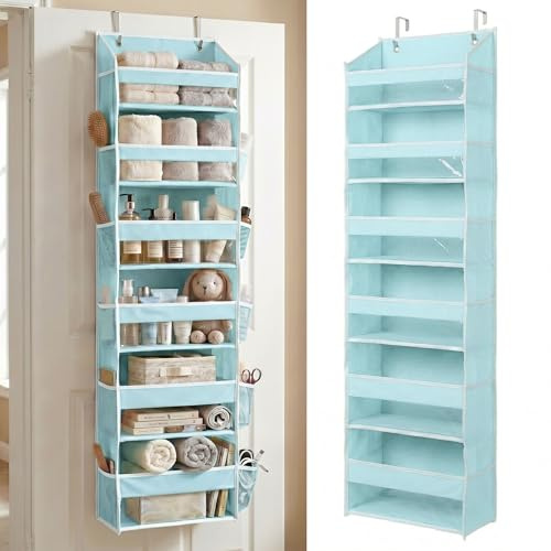 HOMELUX THEORY UPGRADED 6 Tiers Over The Door Organizer Hanging - 100D EXTRA THICK & 50lbs HUGE CAPACITY, 12 Side Mesh Pockets Over The Door Shoe Organizer, Hanging Closet Organizer (Baby Blue, 1pc)