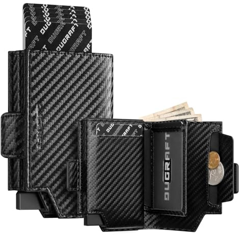DUGRAFT Porte Cartes de Crédit Bloquant RFID Portefeuille de Cartes Pop Up en Cuir Véritable avec Compartiment pour Billets de Banque, Fenêtre d'Identification et Fermeture Magnétique