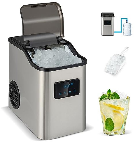 GOPLUS Máquina para hacer cubitos de hielo, 24 kg/día con autolimpieza, con depósito de agua de 1,6 l y pala para cubitos de hielo, para casa, fiesta, bar, oficina