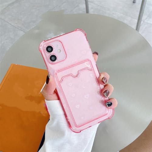 NICRX Custodia Clear Hearts per iPhone 13 12 11 Pro Max Mini XS X XR 7 8 Plus SE Cuscino per carte Custodia trasparente, Rosa, Per iPhone 8