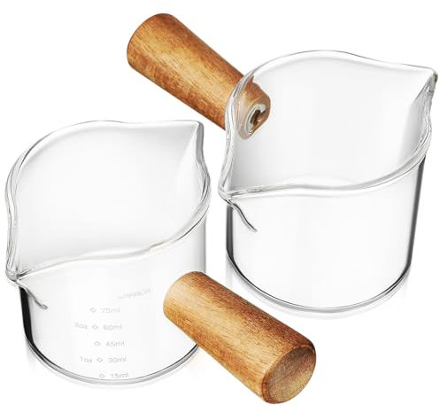 Kichvoe 2pezzi Misurino in Vetro per Caffè Espresso Bicchierino da Shot per Caffè Latte Art Brocca per Sciroppo in Vetro con Manico Accessori