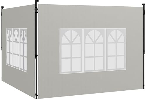 Outsunny Paredes Laterales para Carpa 3x3 m y 3x6 m Juego de 2 Paredes para Cenador con Ventanas 293x193 cm Blanco