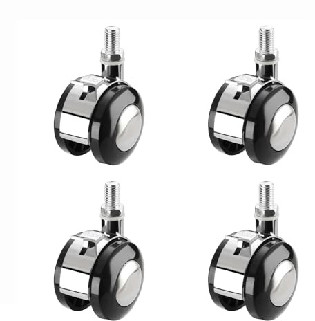 Gerrit 50mm Rotelle Girevoli con Perno Filettato per Mobili, Barra Filettata Metrica M10*15mm, Set da 4 Rotelle a due Ruote Silenziose e Resistenti con Freni