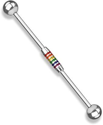 beyoutifulthings Industrial-Piercing Regenbogen-Zentrum Gold Silber Regenbogen Industrial-Barbell Industrial-Bar Chirurgenstahl Stab-länge 38-mm