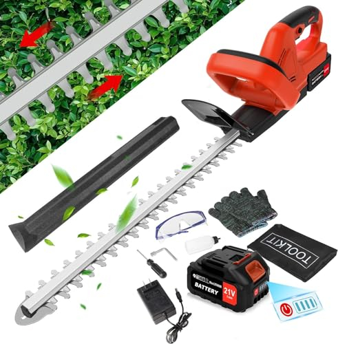 21 V 34,25 pulgadas Cortasetos Eléctricos Inalámbricos con Hoja de Doble Acción con Hoja de Doble Acción, Cortasetos de Batería Cortasetos para el hogar, el patio y el jardín (rojo)