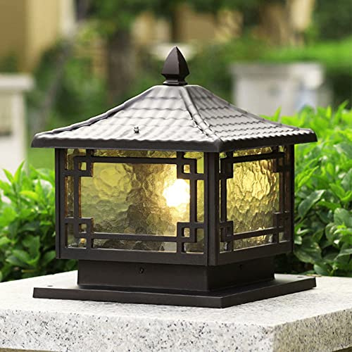 CWVYKNP Post Light Fixtures 1 Pack Rustic Farmhouse Pillar Lamp with Clear Glass Panes Chinese Style Vintage Garden Lamp, E27 Socket, Industrial Bollard Column Lamp Waterproof Lamp