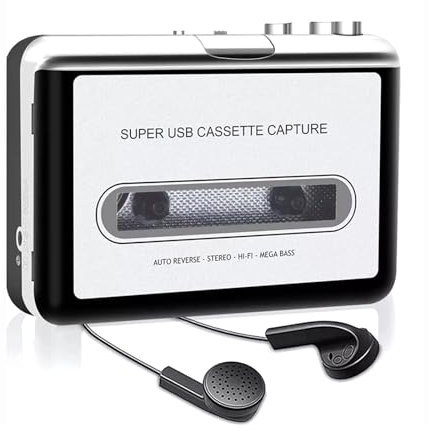 PODEC Lettore di Cassette Portatile, Lettore di Cassette Portatile Convertitore Audio da Cassetta a Digitale, Cattura Cassetta da Nastro a MP3, Compatibile con Laptop E Personal Computer