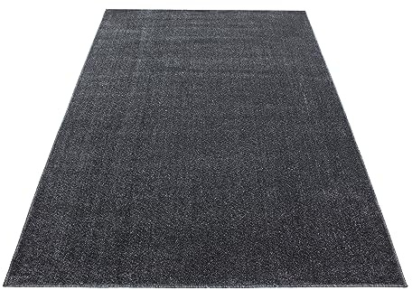 Stilvoll Günstig by ELMM Kurzflor Teppich Grau 60 x 100 cm – Einfarbig, 11 mm, Polypropylen, Filzrücken, für Wohnzimmer & Schlafzimmer