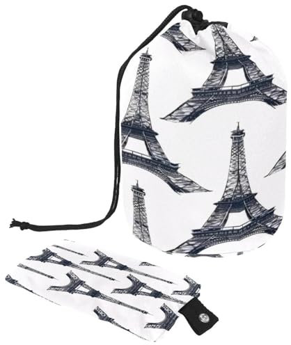 Trousse da toilette con coulisse, motivo Torre Eiffel di Parigi, a forma di barile, borsa per cosmetici, organizer da viaggio per trucchi + piccola borsa, Multi,