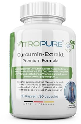 Bio- Curcumin-Extrakt 95%, Pfeffer-Extrakt 98% - Vitamin C, natürliches Vitamin E, 3-Monats-Vorrat