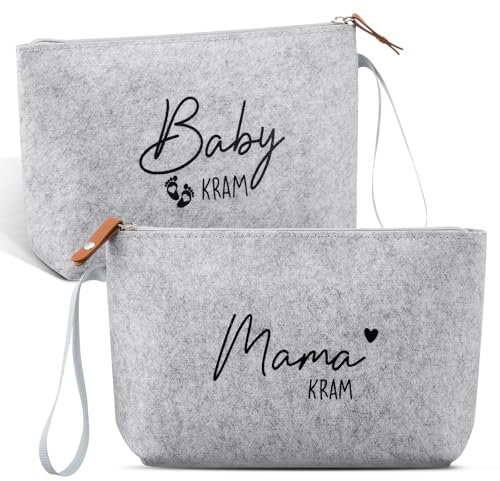 Xuniea Geschenke für Werdende Mütter Schwangere - Kosmetiktasche aus Filz mit Reißverschluss Filztasche für Mama Schwangerschaft Geschenk zur Geburt für Neue Mama Babyparty(Hellgrau)