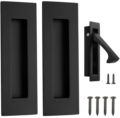 Malimali Juego de manijas de puerta corredera y tiradores de borde, manijas empotradas de acero inoxidable de 150 mm para puerta de bolsillo, armario, puerta de granero (negro mate)