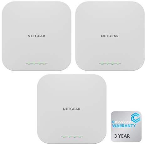 NETGEAR Dual-Band AX1800 WiFi 6 Access Point WAX610 | GigE, 2.5 GigE | Up to 200 Clients | Insight Cloud Management | Cloud Care's 3-Year Warranty SupportPlus Included (3 Pack)