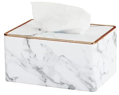 Marmor-Tücherbox-Halter mit goldfarbenem Rand, dekorativer Serviettenhalter für Schlafzimmer, Zuhause, Büro und Auto, weißes Marmor-Design, Taschentuchbox für elegante Dekoration