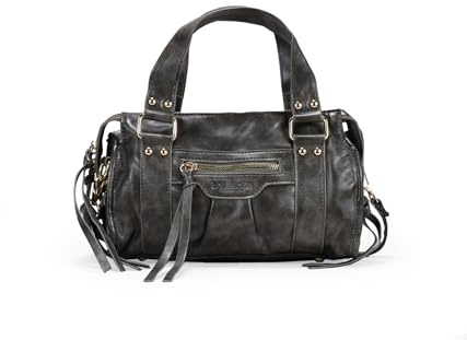 BOSANOVA Bolso de Mano para Mujer Estilo Bowling con Detalle de Cremallera Frontal y tachas Decorativas. Asas de Mano y asa de Cruzar. Cierre con Cremallera. Taupe U