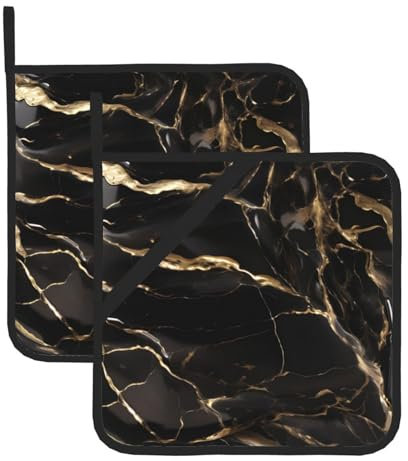 Black Gold Marble Anti Slip and Heat-Insulating Pot Mats for Kitchen and Outdoor Useï¼Œ2-Piece Set of Square Insulation Pot Mat