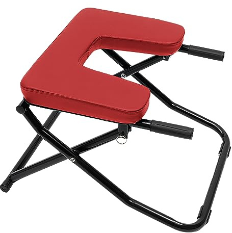 LUNUMAOS Yoga Headstand Bench, Yoga Inverted Stool Yoga Inverted Chair Handstand Trainer for Practicing Handstands Shoulders and Strength Training (Red)