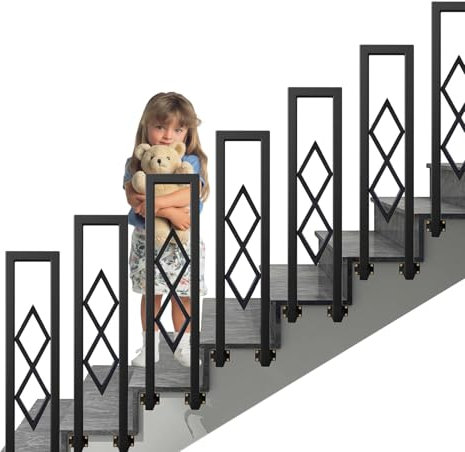 AIOJXHY Treppengeländer Innen, U-Förmige Seitlich Montierte Handläufe, Handlauf Treppe, Mit Dekorativem Prismenmuster für Balkon, Dachboden, Außen 65-110cm Schmiedeeisengeländer (Schwarzes, 75cm)